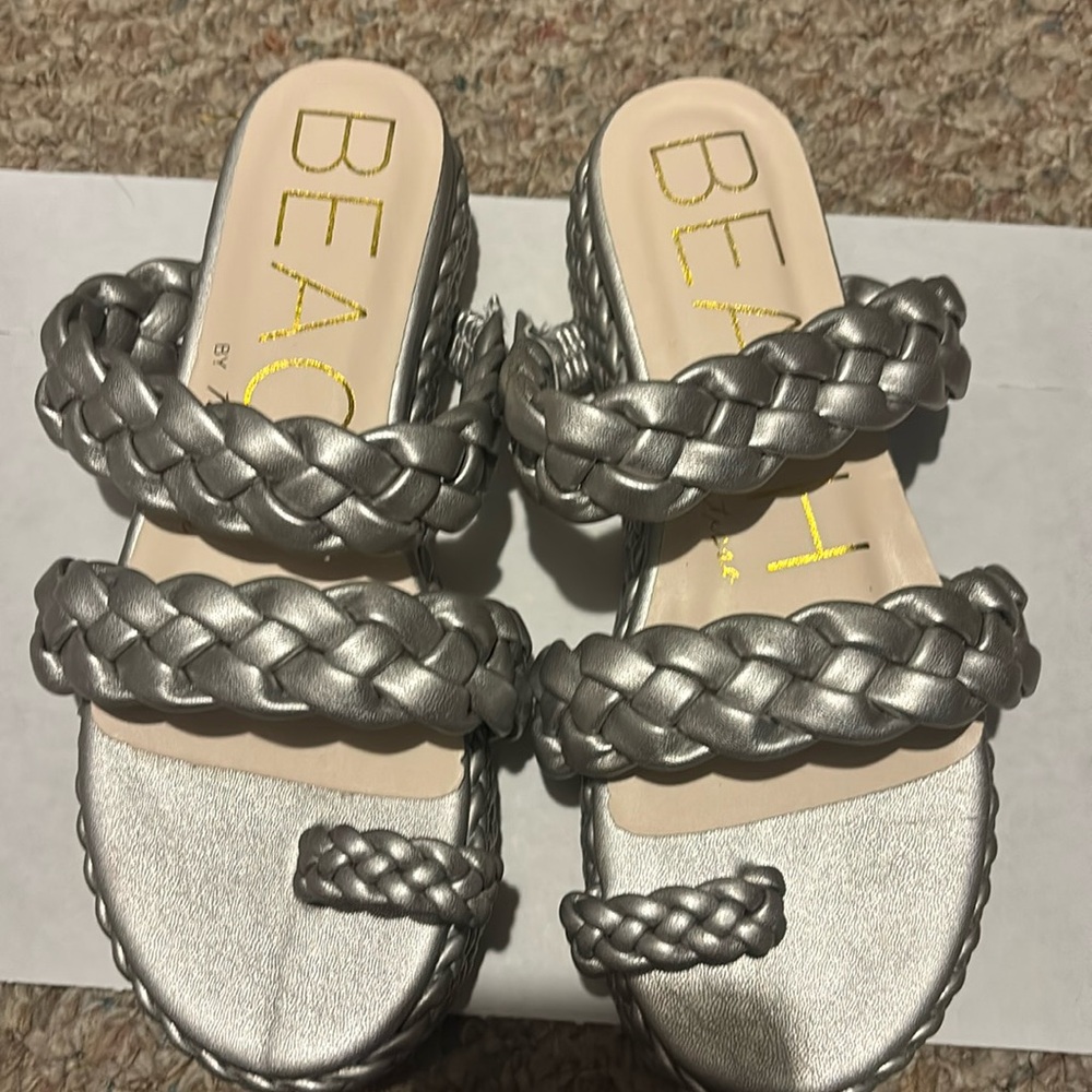 Beach by Matisse Silver Voyage platform sandals braided straps New Sz 6